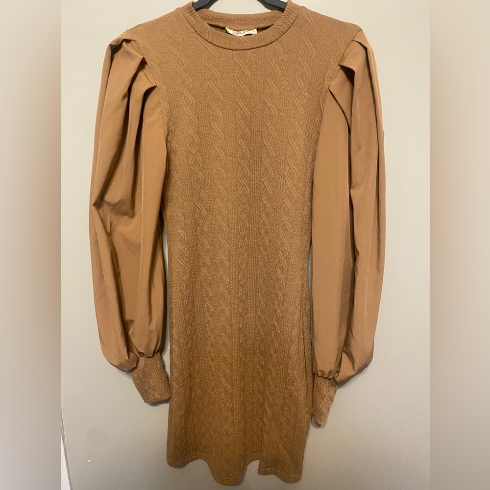 Elegant Tan Long Sleeve Dress